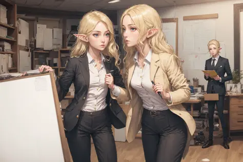 masterpiece,best quality,female,people,ultra high detailed face,beautiful face,close up,buisiness suit,dress shirt,elf,blonde ha...