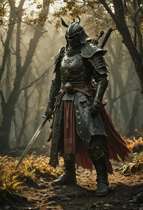 standing in bright sunlight, Highly dramatic lighting ral-dissolve Action Scene, Feudal samurai wearing bright white fantasy armor with jelly Emblem coming Out of the Fog wearing a partially burning intricate detailed samurai Armor, cloak over one shoulder, atmospheric backlight, atmospheric haze, Film grain, cinematic film still, shallow depth of field, highly detailed, high budget, cinemascope, moody, epic, OverallDetail, gorgeous, 2000s vintage RAW photo, photorealistic, candid camera, color graded cinematic, eye catchlights, atmospheric lighting, skin pores, imperfections, natural, shallow dof, deep blacks, high monochrome contrast,