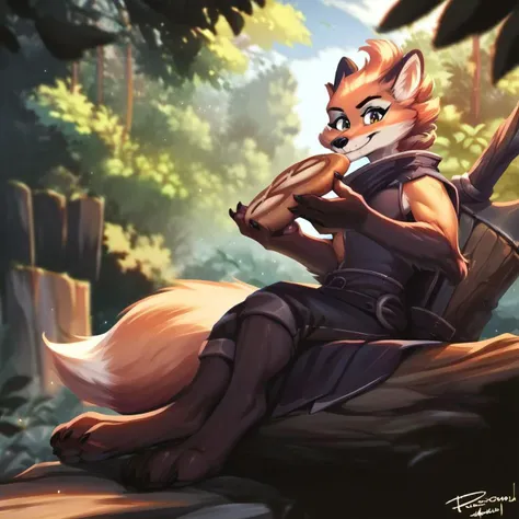 personalamistyle, score_9, score_8_up, score_7_up,  score_6_up, score_5_up, score_4_up, source_furry, fleetfox, sitting on log, ...