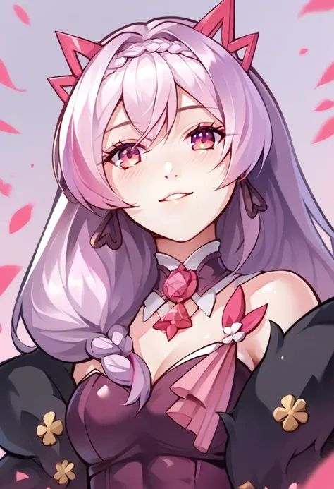 a close up of a person with a pink hair and a cat ears