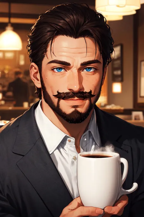 detailed face, detailed eyes, official art,  HoldingACupofCoffee  EasyMalePortrait