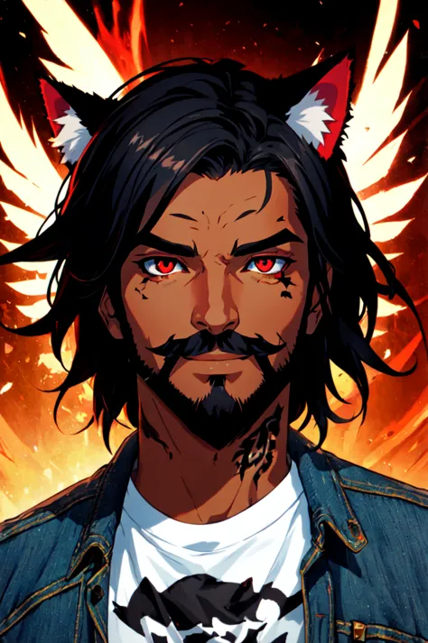 a man with long hair and a beard wearing a cat ears