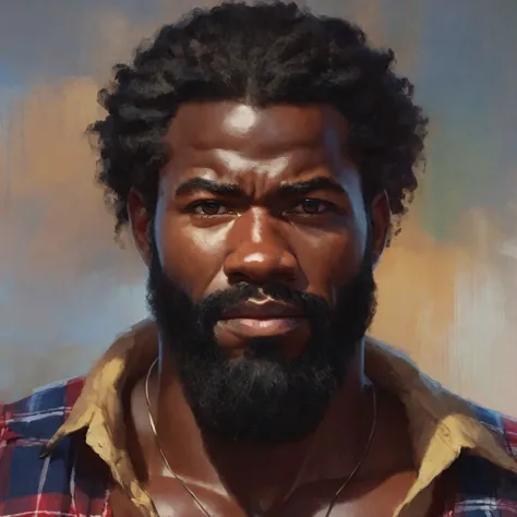 a painting of a man with a beard and a plaid shirt