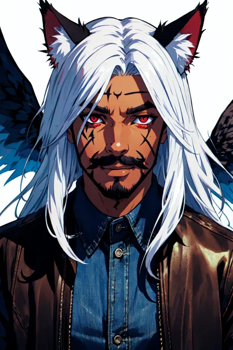 a close up of a man with white hair and a cat ears