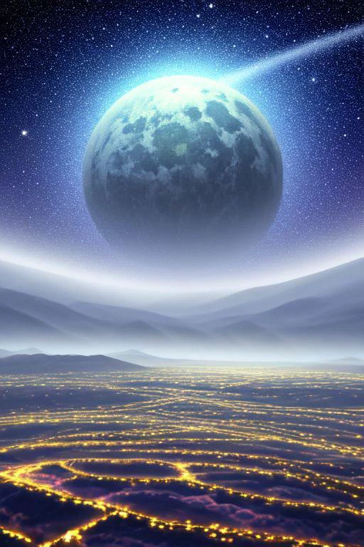an image of a planet with mountains in the background, award-winning digital art, inspired by David A. Hardy, cosmic fantasy, symmetric matte painting, dream landscape, in salvia divinorum, space in the background, space in background, forbidden planet, by Sándor Brodszky, fantasy science, greek fantasy panorama, intricate galactic designs