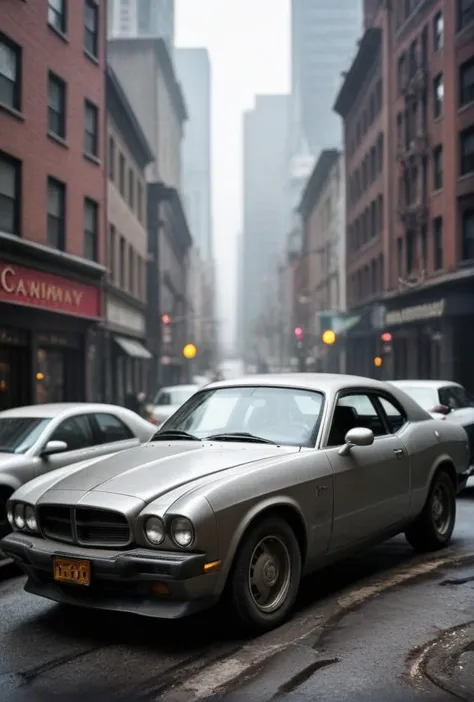 cars are parked on the side of the road in the rain