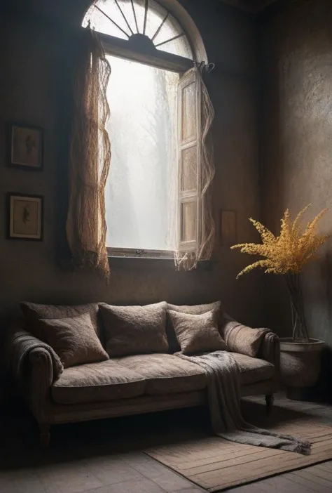 a close up of a couch in a room with a window