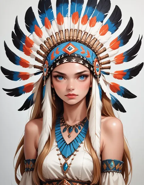 a woman wearing a native headdress with feathers on her head