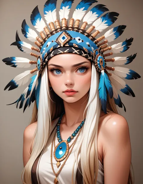 a woman wearing a native headdress with feathers on her head