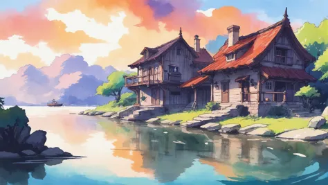 rough idyllic anime watercolor sketch, ink and wash, muted full color, underwater,cheerful scifi hamlet at the beginning of reality<lora:EnvyStarlightAnimeWatercolor01:1><lora:EnvyStarlightAnime03:1><lora:EnvyStarlightIdyllicAnime01:1>