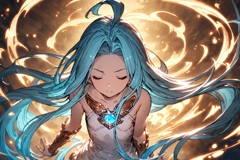 masterpiece, best quality, absurdres,
1girl, solo, scenery, magic, concentrating, closed eyes, facing viewer, 
lyria \(granblue ...