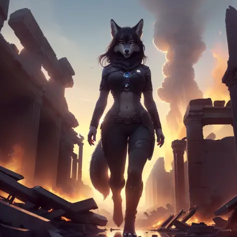 ((( portrait solo female wolf woman)),(full body),(anthro furry:1.5) (white belly fur 1.1), (extremely detailed CG unity 8k wall...