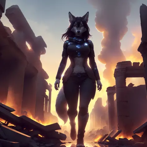 ((( portrait solo female wolf woman)),(full body),(anthro furry:1.5) (white belly fur 1.1), (extremely detailed CG unity 8k wall...