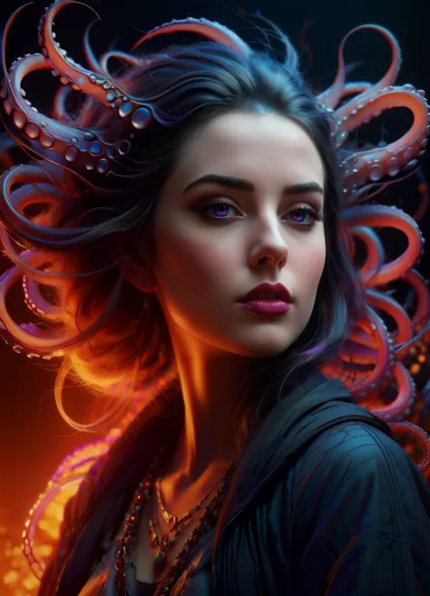 a very beautiful savage symmetric girl with squid embedded into her hair, fantastic forest, fantasy, ghosts, surrounded by roots, portrait, sharp focus, intricate, elegant, digital painting, artstation, matte, highly detailed, concept art, illustration, ambient lighting, (art by ilya kuvshinov, artgerm, alphonse mucha, and greg rutkowski:1.1), midsonmar  <lora:PastelPunkXL:0.58> <lora:Particles_Style_SDXL:0.68> ais-particlez, subsurface scattering, Photorealistic, Hyperrealistic, analog style, realistic, film photography, soft lighting, heavy shadow