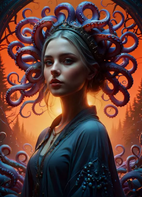 a very beautiful savage symmetric girl with many octopus embedded , fantastic forest, fantasy, ghosts, surrounded by roots, portrait, sharp focus, intricate, elegant, digital painting, artstation, matte, highly detailed, concept art, illustration, ambient lighting, (art by ilya kuvshinov, artgerm, alphonse mucha, and greg rutkowski:1.1), midsonmar  <lora:PastelPunkXL:0.58> <lora:Particles_Style_SDXL:0.68> ais-particlez, subsurface scattering, Photorealistic, Hyperrealistic, analog style, realistic, film photography, soft lighting, heavy shadow