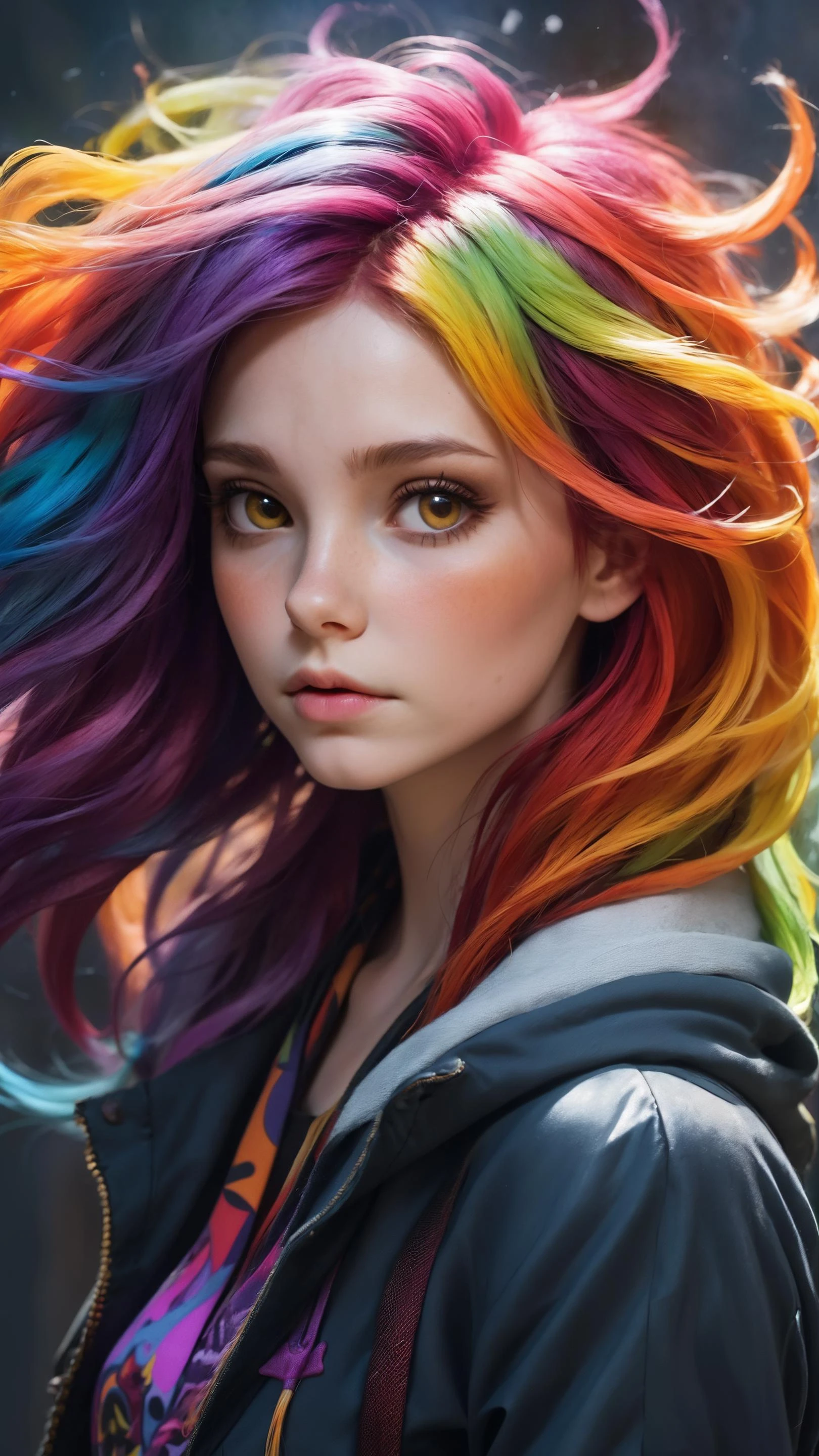 garota umbral, cabelo multicolorido, cabelo selvagem, meu