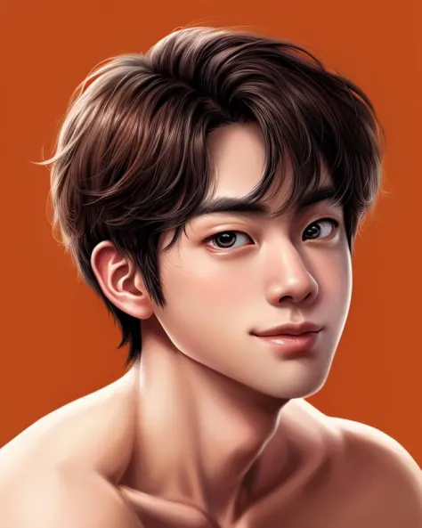 (jinbts:1.1), handsome korean man, closeup portrait, upper body, pixar style, smirk, sharp focus, absurdres, masterpiece, clean ...