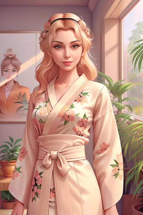 (Unfinished Digital Artwork:1.3) of,(Amusing:1.3) portrait of female (snezanasakovic2:1.1) wearing a kimono, style-sylvamagic, fashion girl,CGSociety,ArtStation