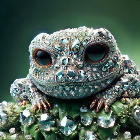 Frog <lora:diam0nd:1> diam0nd,  <lora:crystalz-sdxl:1> crystalz style, chilling on a leaf