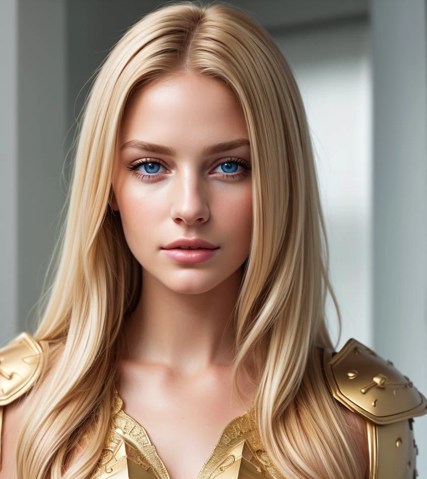 angel, armor gold (masterpiece, best quality, high resolution:1.4), 1girl, angel, skin pores texture, Hair blonde, HD , Photography, movie, cinematic, full Body, Realistic, (8k, RAW photo, best quality, masterpiece:1.2), (realistic, photo-realistic:1.33), best quality, detailed eyes blue, cute,natural lighting, depth of field, film grain, wrinkled skin, sharp, detailed and realistic portrait of a woman ,(freckles:0.5)