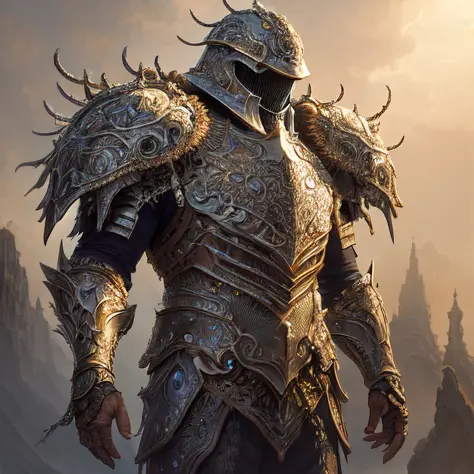 (realistic:1.3), intricate details,painting \(artwork\), ((masterpiece,best quality)), ((cinematic light)), jellyfish, scary, dark fantasy  \(style\), detailed armor, detailed helmet