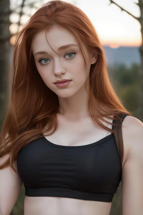 (headshot), 1girl, beautiful, sunset, beautiful sunset, cloudy, forest, nature hike, (((headshot))), BREAK
sports bra, backpack, yoga pants, BREAK
large breasts, makeup, long red straight hair, pale skin, fair skin, white skin,  BREAK
<lora:CRW:1>