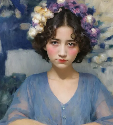 ctoil,a girl ,style,colorful hair,no hands,8k,forhead,head portrait,Claude Monet