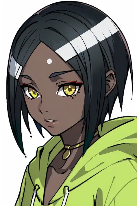 1girl, dark skin, dark-skinned female, very short hair, portrait, hoodie