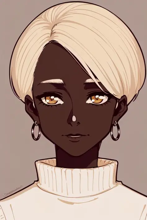 1girl, portrait, short hair, dark-skinned female, dark skin, sweater