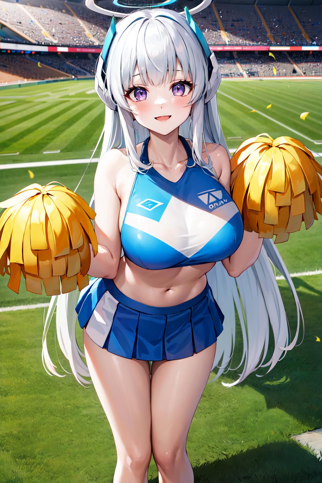 Anime girl cheerleaders in a stadium with cheerleaders in the background -  SeaArt AI