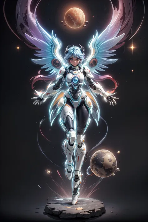 a digital painting of a woman with wings and a halo