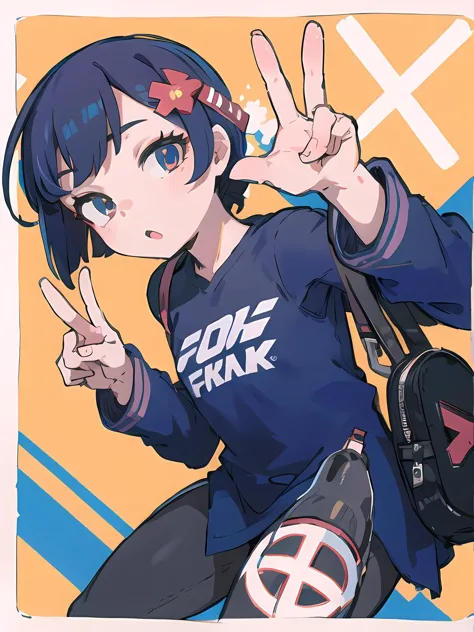 anime girl with peace sign and backpack on her shoulder