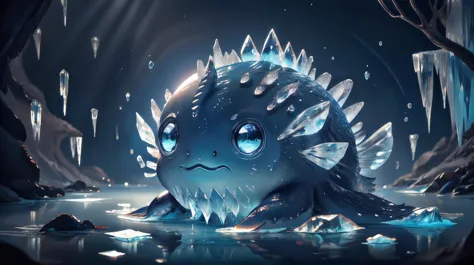 a cartoon image of a small monster with ice on its face