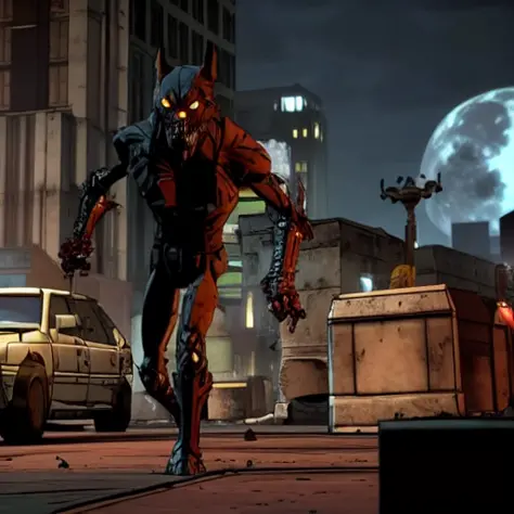 a zombie cyborg werewolf in a city  telltale style