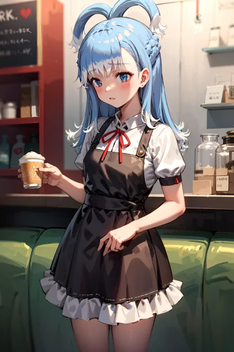 anime girl in a maid outfit holding a cup of coffee