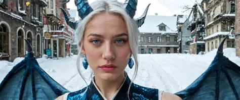 a close up of a woman with a dragon headband on