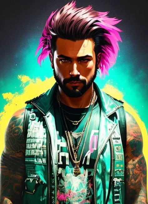 swpunk style,
A stunning intricate full color synthwave portrait of a yelling grizzled man with a faux hawk,
wearing a black leather vest,
epic character composition,
thick strokes with paint splatters,
by ilya kuvshinov, alessio albi, nina masic,
sharp fo...