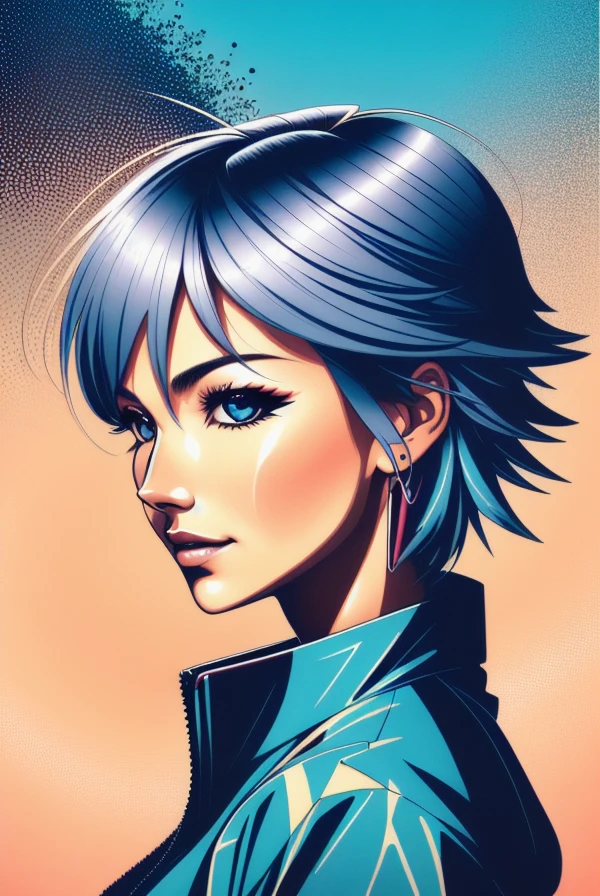 obra-prima retrato da sorridente Rei Ayanami \(evangelização\), evangelização \(Hideaki\), cáusticos, ilustração de alta resolução, olhos vermelhos, feminino, sem alunos, cabelo azul,  cabelo curto, japonês , mocassins, swpunk, onda sintética, paint Espirrars, ilustração plana sombreada, arte digital, tendências no ArtStation, altamente detalhado, detalhe fino, intricado, Espirrar, fugir, vaporware, cores néon