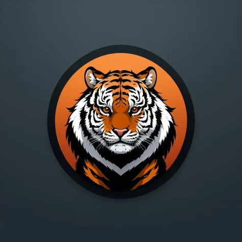 (masterpiece, best quality:1.1), (round logo:1.05), no humans, a tiger with distinctive stripes, sharp teeth, stealth, orange with black stripes, jungle, gradient background, simple background