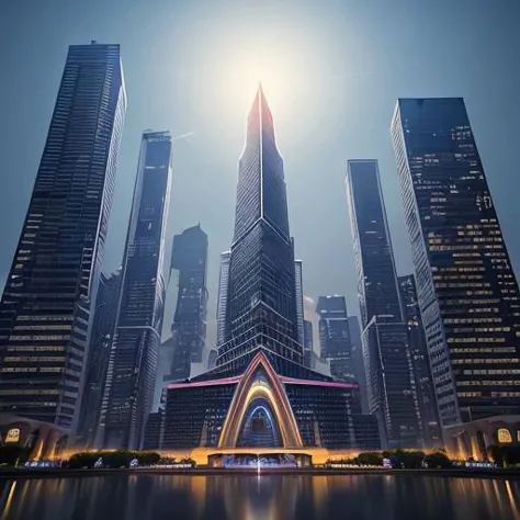 Hyper futuristic city in asia in the night with lots of tall building and light with flying cars