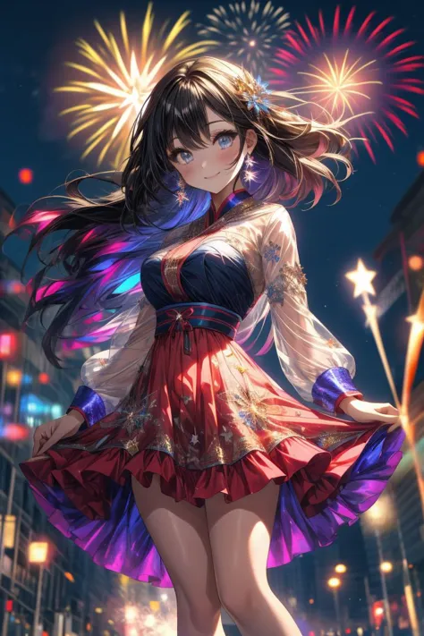 (Ultra-HD-details)
full body
1girl, gorgeous, Great Joy, sart, Jordan's national dress
new year fireworks background
midjourney
<lora:midjourney_20230624181825:0.6>
<lora:more_details:0.7>
<lora:beautiful detailed eyes:0.7>