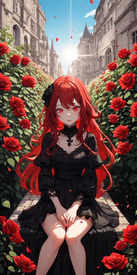 50mm lens
aperture opening of f/4.0
(gothic aesthetic, intricate:1.0)
1girl, (red long silky hair, crimson eyes, pale skin), detailed, crimson light, field of red roses, black dress light particles, sitting on roses, outdoors, sunlight
\\ Made with ONE FOR ALL checkpoint by Chaos Experience @ https://civitai.com/user/ChaosExperience/ \\