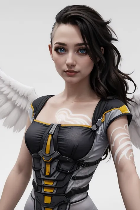 a woman with wings on her chest and a body painted like an angel