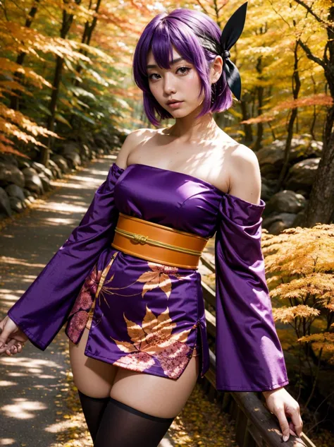 a close up of a woman in a purple dress posing for a picture