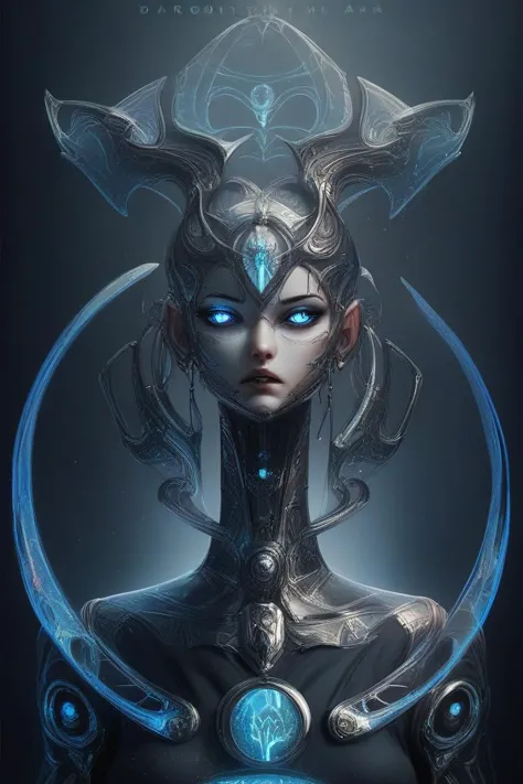 a woman with blue eyes and a horned head with horns