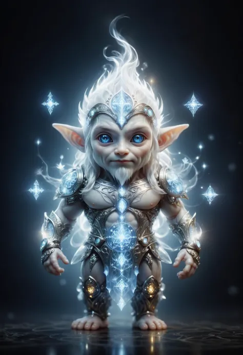 a digital painting of a troll with blue eyes and a glowing hair