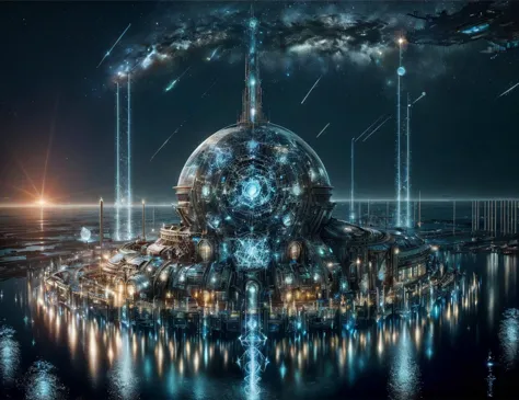 a close up of a futuristic city with a large dome