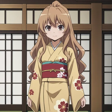 a close up of a woman in a kimono outfit standing in front of a window