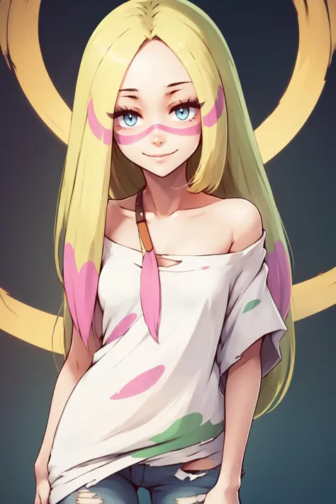 a cartoon girl with long blonde hair and pink and yellow makeup