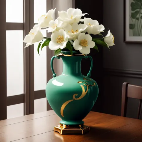 there is a vase with flowers in it on a table